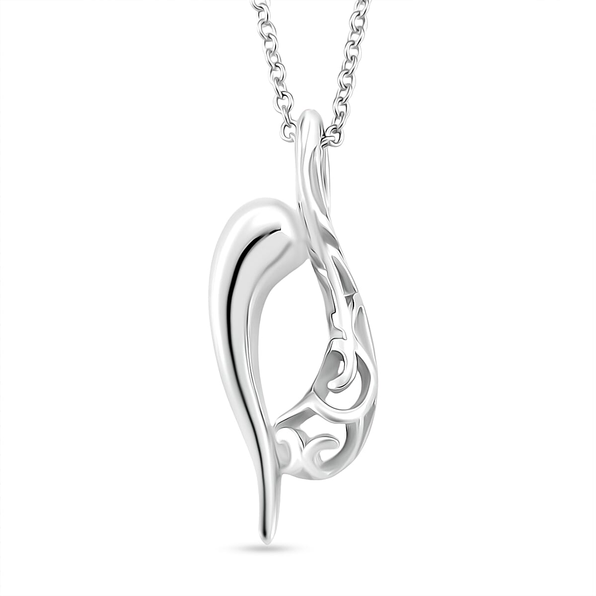 LucyQ Flame Collection - Pendant with Chain (Size 20) in Platinum Overlay and Rhodium Overlay Sterling Silver