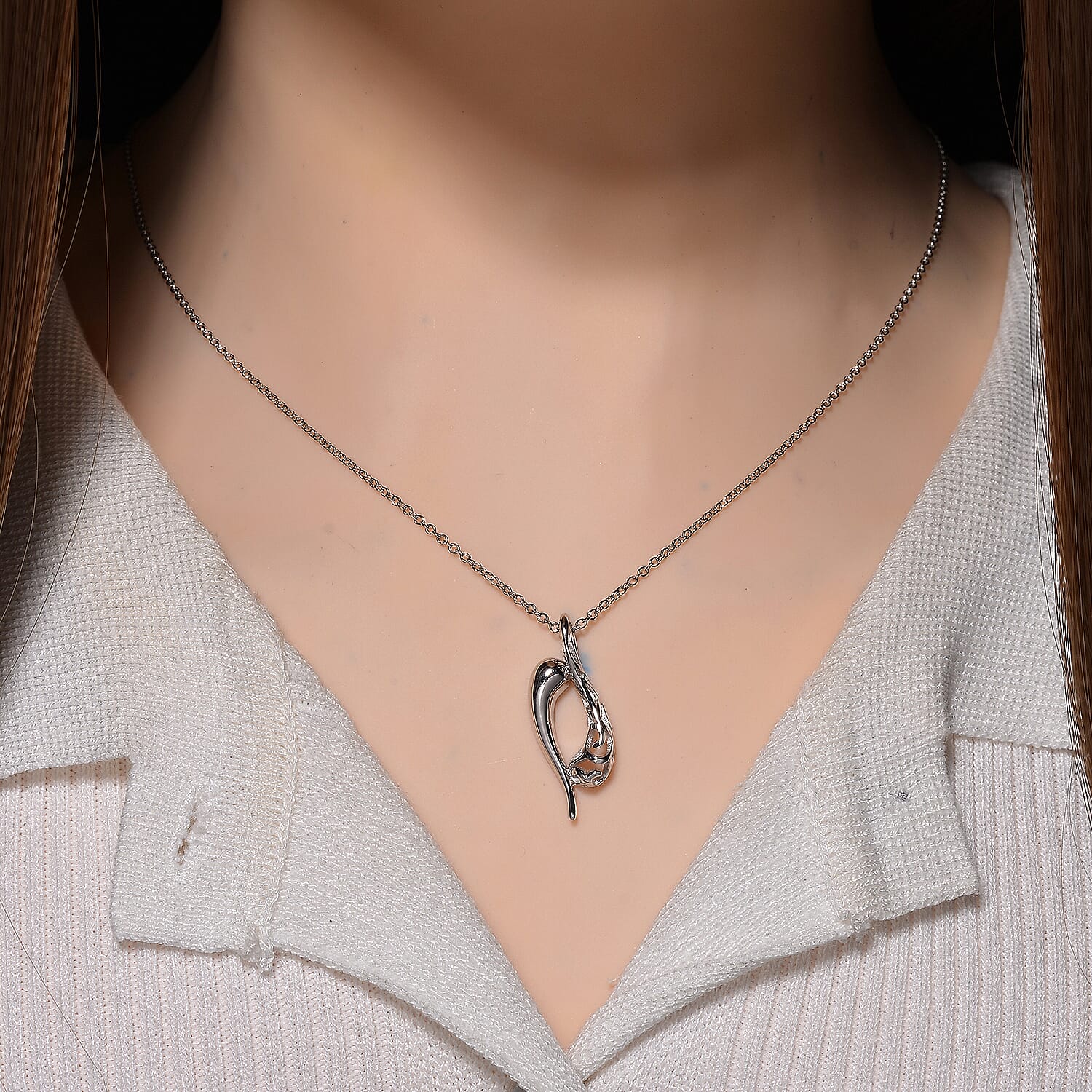 LucyQ Flame Collection - Pendant with Chain (Size 20) in Platinum Overlay and Rhodium Overlay Sterling Silver