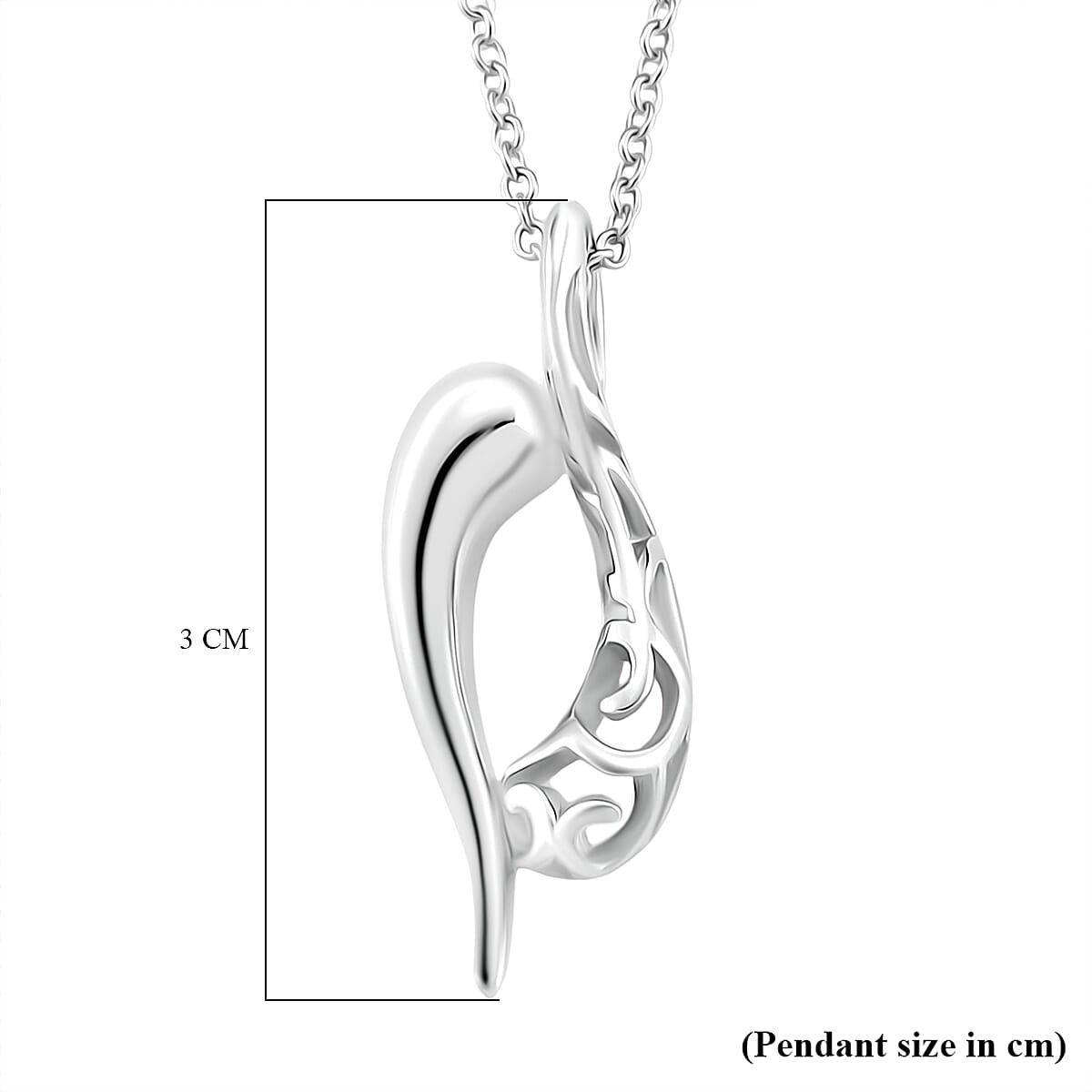 LucyQ Flame Collection - Pendant with Chain (Size 20) in Platinum Overlay and Rhodium Overlay Sterling Silver