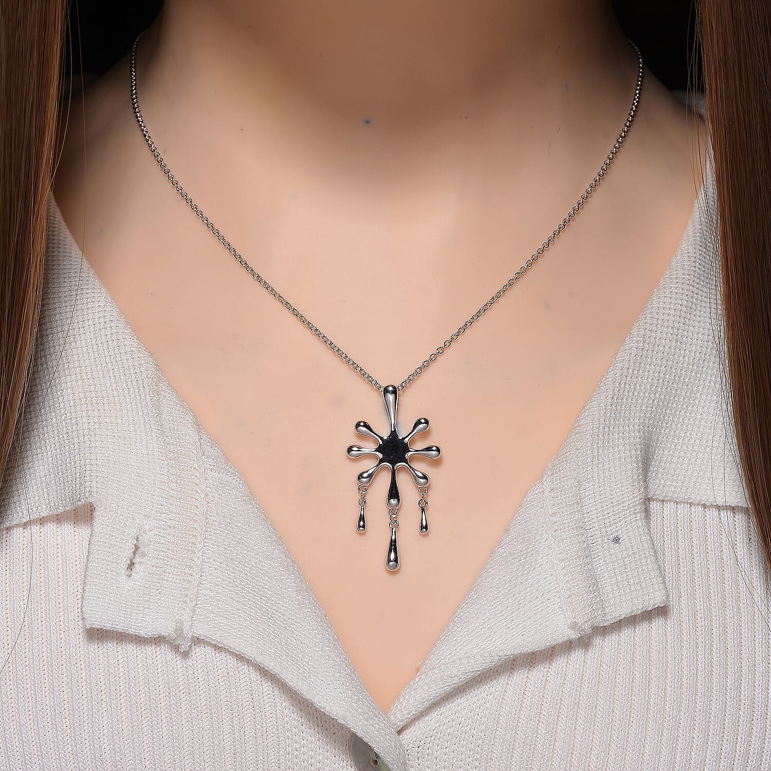 LucyQ Splash Collection - Pendant with Chain (Size 20) in Platinum & Rhodium Overlay Sterling Silver Wt. 6.70 Gms.