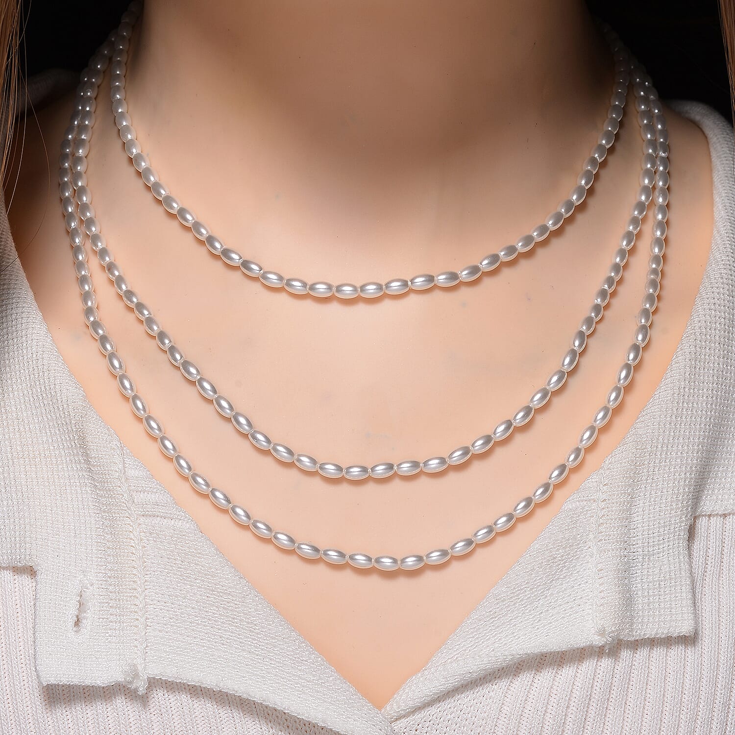 3 Piece Set -  White Shell Pearl Detachable Bracelet and Necklace (Size - 17) with Magnetic Clasp