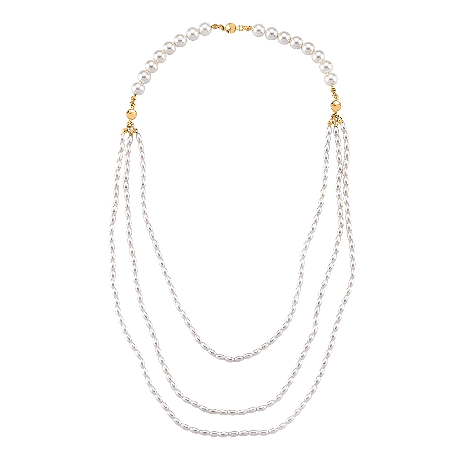 3 Piece Set -  White Shell Pearl Detachable Bracelet and Necklace (Size - 17) with Magnetic Clasp