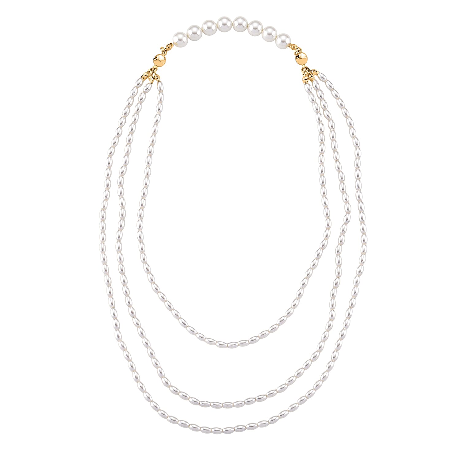 3 Piece Set -  White Shell Pearl Detachable Bracelet and Necklace (Size - 17) with Magnetic Clasp