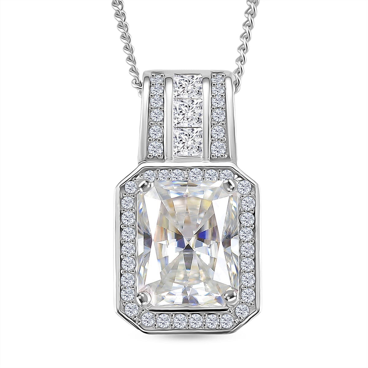 RADIANTA Moissanite - GRA Certified D-VVS1 Moissanite Pendant with Chain (Size 18) in Rhodium Overlay Sterling Silver 3.30 Ct, Silver Wt. 4.30 Gms.