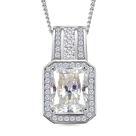 RADIANTA Moissanite - GRA Certified D-VVS1 Moissanite Pendant with Chain (Size 18) in Rhodium Overlay Sterling Silver 3.30 Ct, Silver Wt. 4.30 Gms.