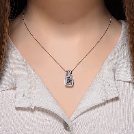 GRA Certified D-VVS1 Moissanite Pendant with Chain (Size 18) in Rhodium Overlay Sterling Silver 3.30 Ct, Silver Wt. 4.30 Gms.