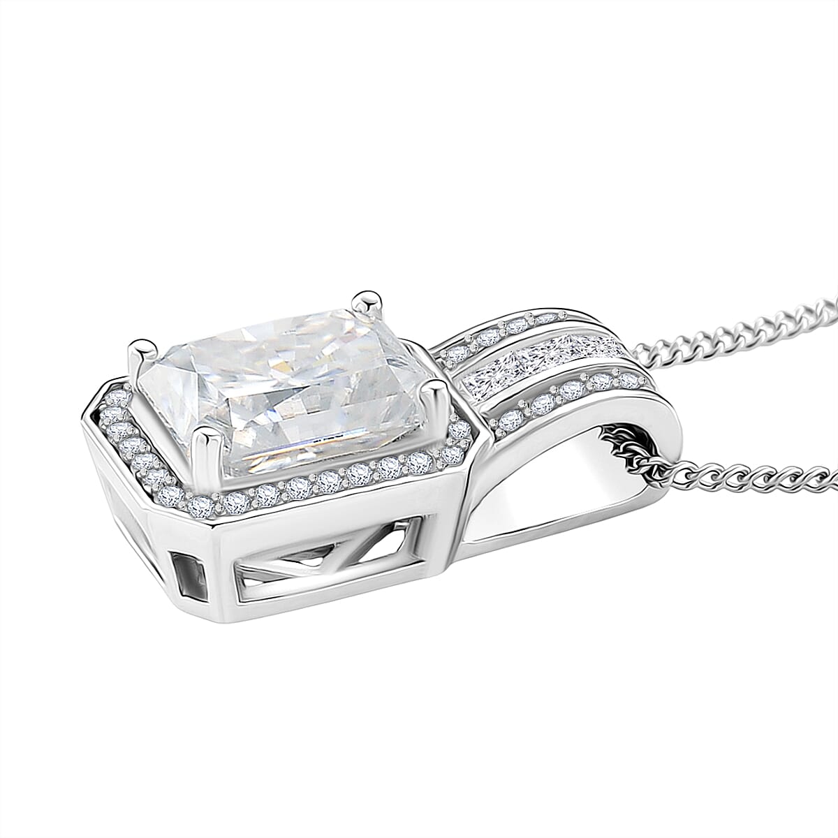 RADIANTA Moissanite - GRA Certified D-VVS1 Moissanite Pendant with Chain (Size 18) in Rhodium Overlay Sterling Silver 3.30 Ct, Silver Wt. 4.30 Gms.