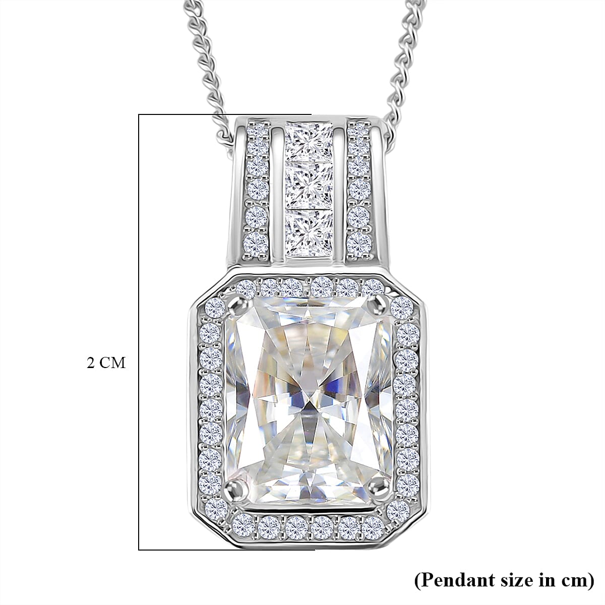 RADIANTA Moissanite - GRA Certified D-VVS1 Moissanite Pendant with Chain (Size 18) in Rhodium Overlay Sterling Silver 3.30 Ct, Silver Wt. 4.30 Gms.