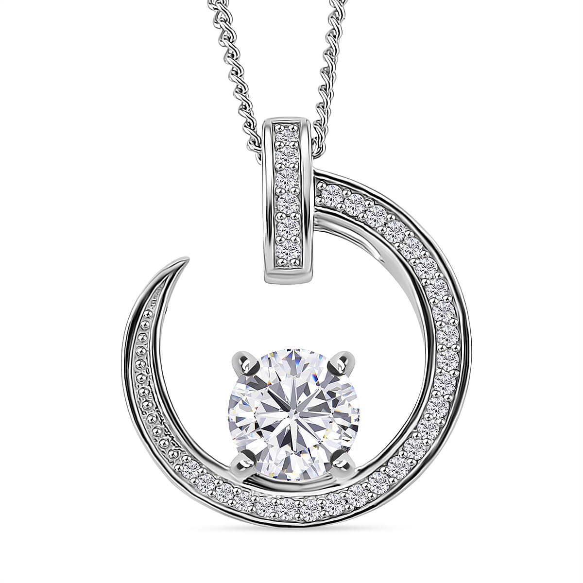 RADIANTA Moissanite - GRA Certified D-VVS1 Moissanite Pendant with Chain (Size 18) in Rhodium Overlay