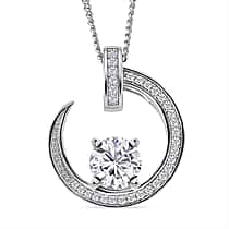 D'Joy RADIANTA GRA Certified Crescent Moon Moissanite Pendant with Chain (Size 18) in Rhodium Overlay Sterling Silver