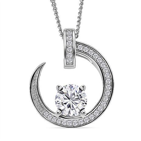 RADIANTA Moissanite - GRA Certified D-VVS1 Moissanite Pendant with Chain (Size 18) in Rhodium Overlay
