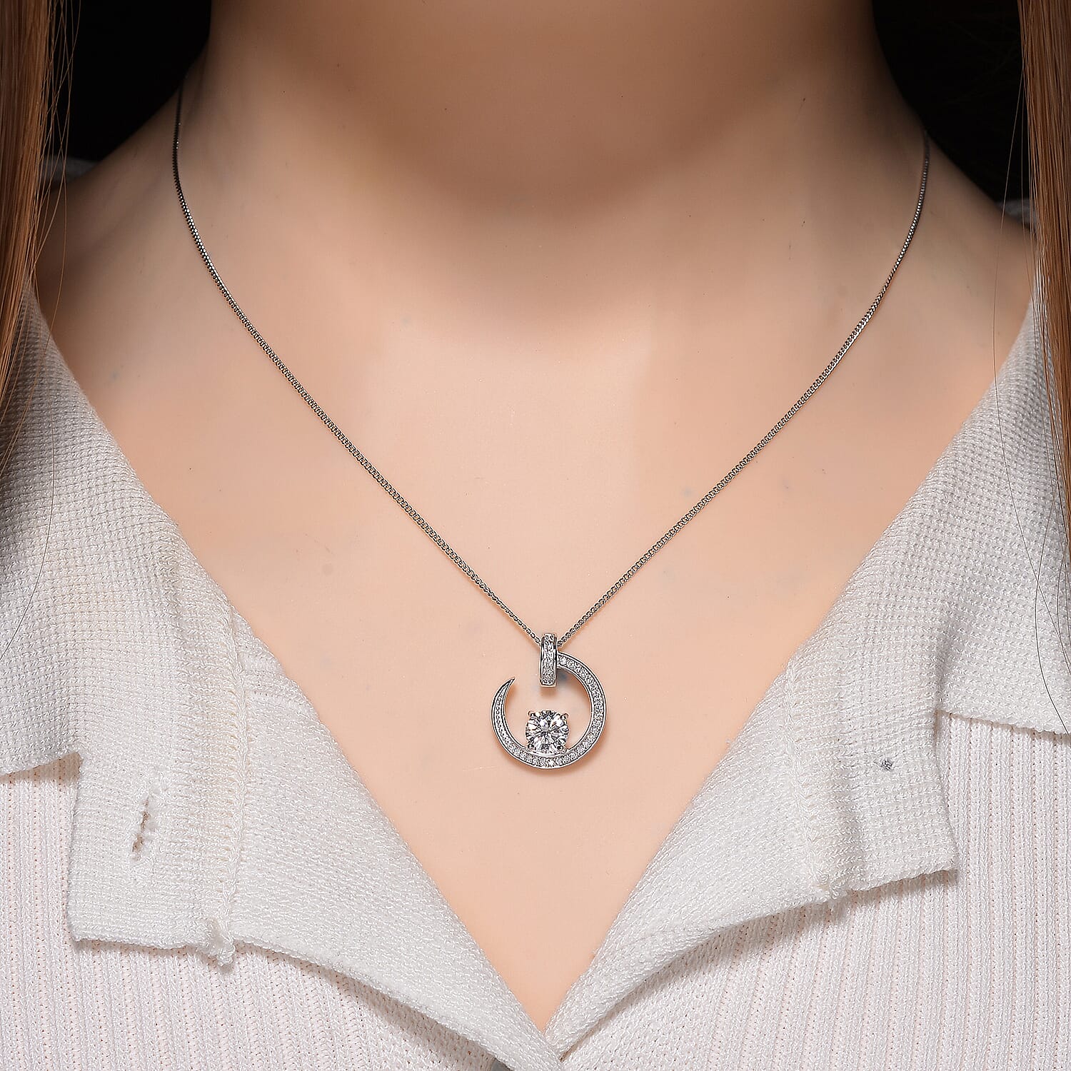 RADIANTA Moissanite - GRA Certified D-VVS1 Moissanite Pendant with Chain (Size 18) in Rhodium Overlay