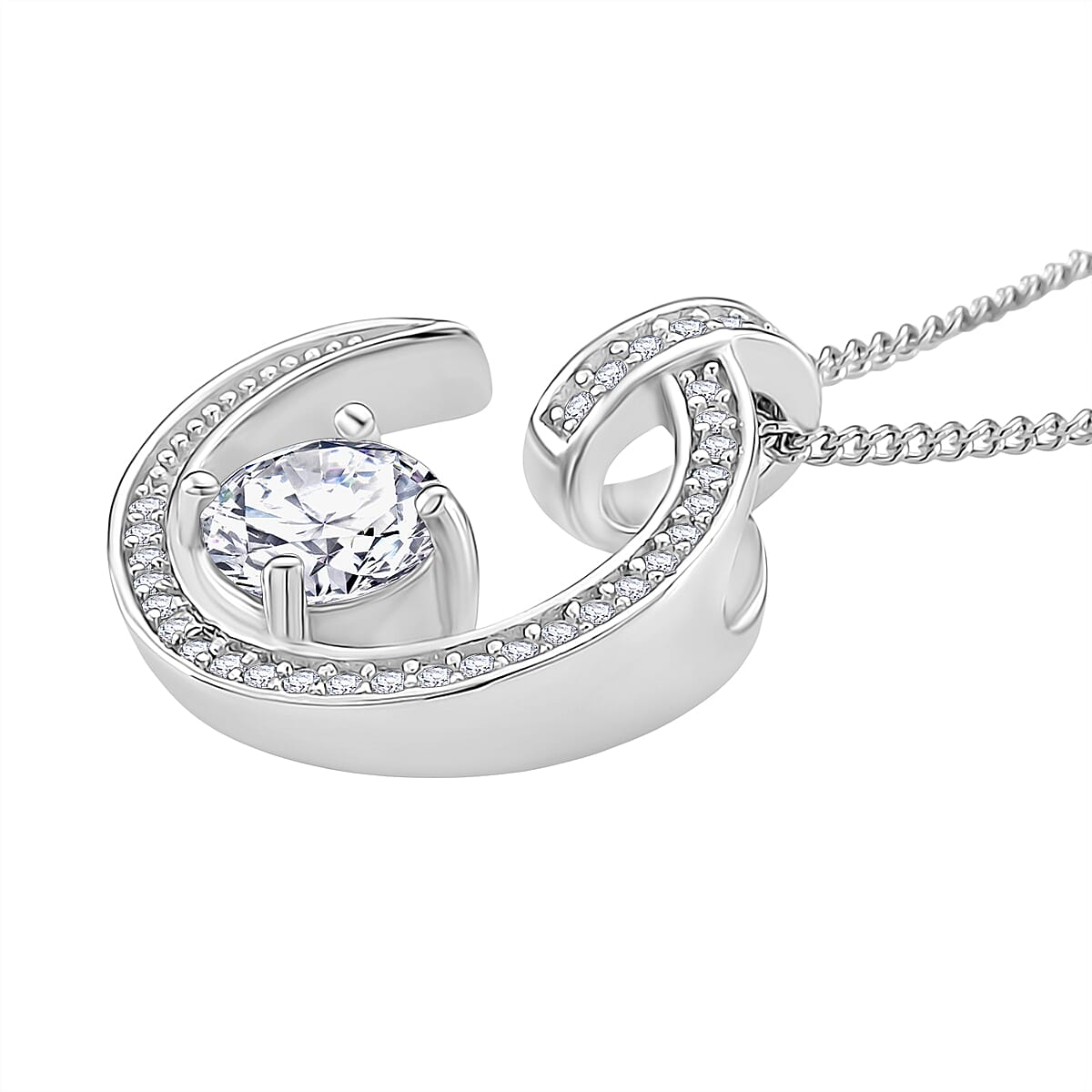 RADIANTA Moissanite - GRA Certified D-VVS1 Moissanite Pendant with Chain (Size 18) in Rhodium Overlay