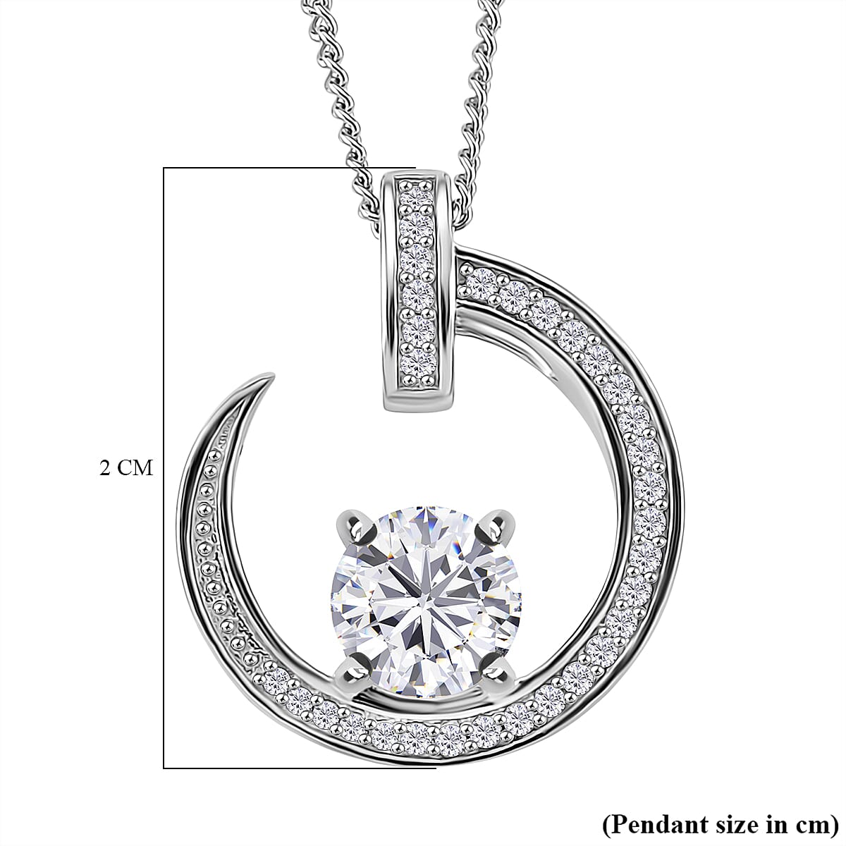 RADIANTA Moissanite - GRA Certified D-VVS1 Moissanite Pendant with Chain (Size 18) in Rhodium Overlay