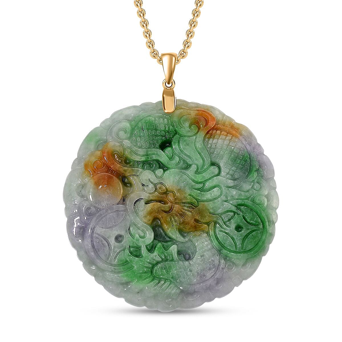 Multi Colour Jade Pendant with Chain (Size 20) in Yellow Gold Plating Sterling Silver 112.00 Ct.