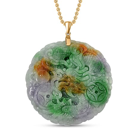 Multi Colour Jade Pendant with Chain (Size 20) in Yellow Gold Plating Sterling Silver 112.00 Ct.