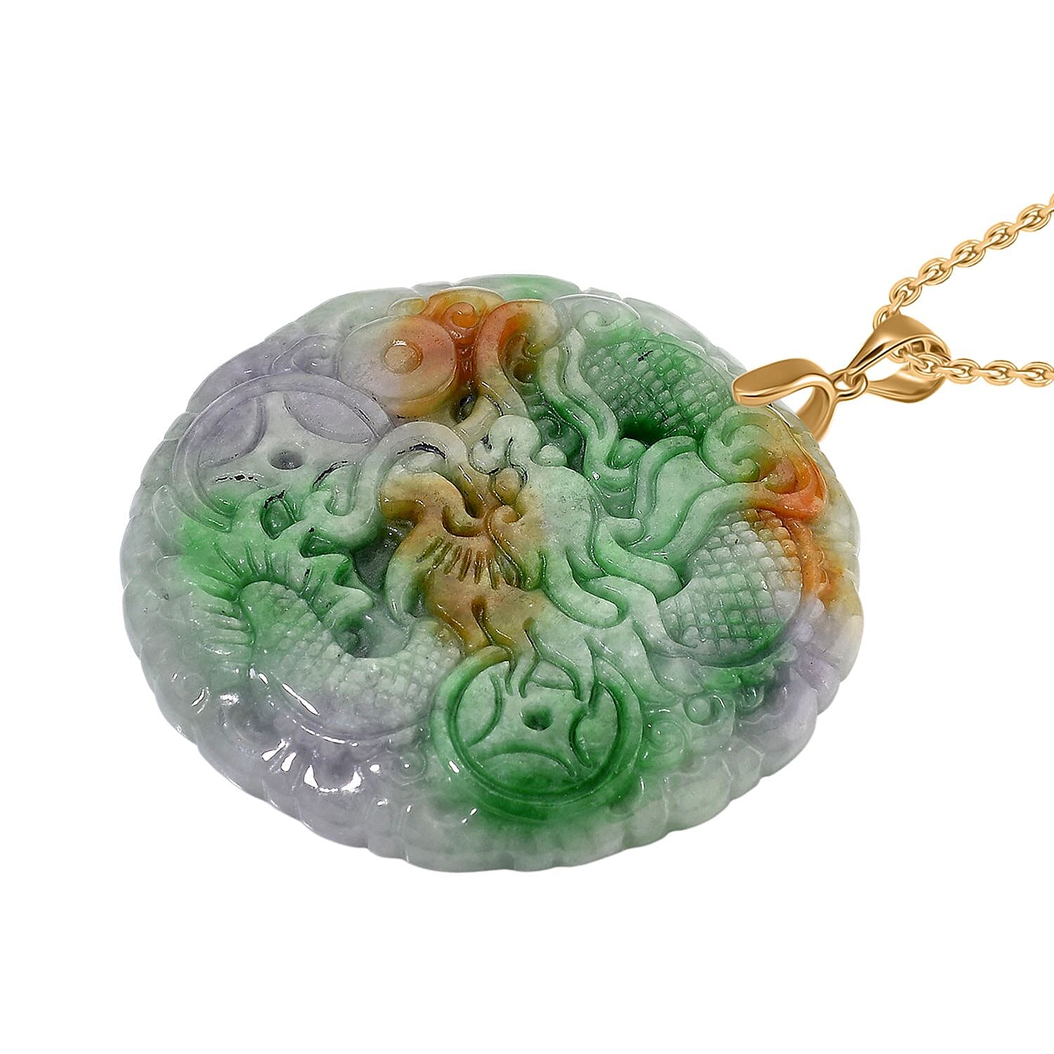 Multi Colour Jade Pendant with Chain (Size 20) in Yellow Gold Plating Sterling Silver 112.00 Ct.