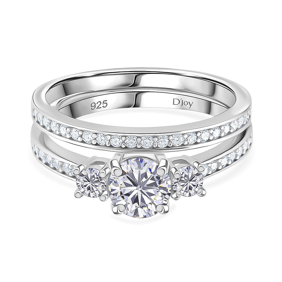 Djoy Set of 2 - RADIANTA Moissanite - GRA Certified D-VVS1 Moissanite Ring in Rhodium Overlay Sterling Silver 1.35 Ct.