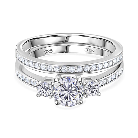 Djoy Set of 2 - RADIANTA Moissanite - GRA Certified D-VVS1 Moissanite Ring in Rhodium Overlay Sterling Silver 1.35 Ct.