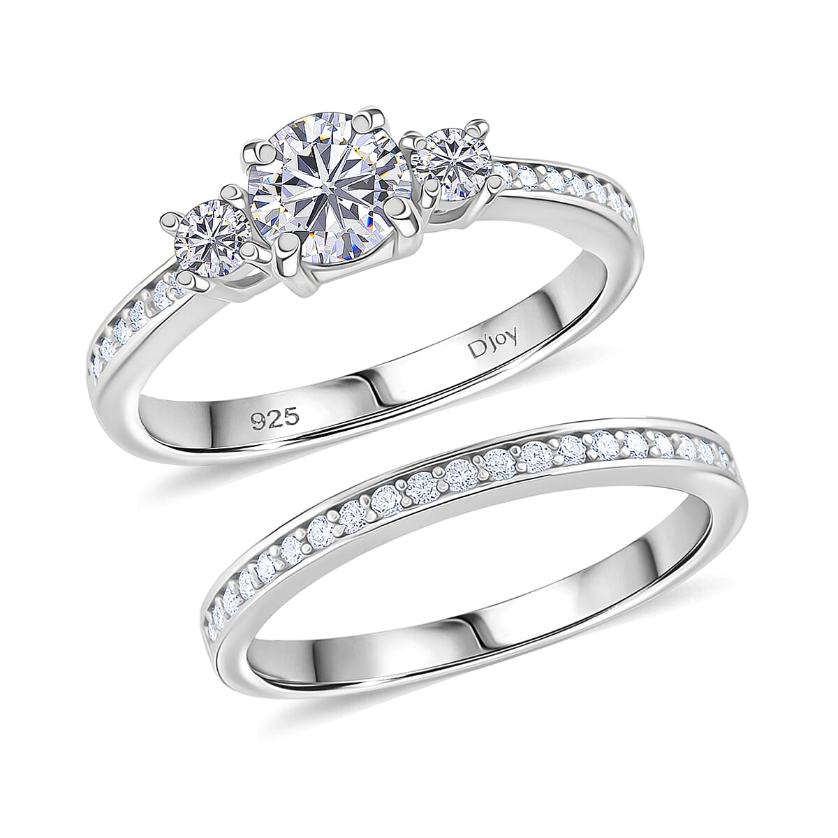 Djoy Set of 2 - RADIANTA Moissanite - GRA Certified D-VVS1 Moissanite Ring in Rhodium Overlay Sterling Silver 1.35 Ct.