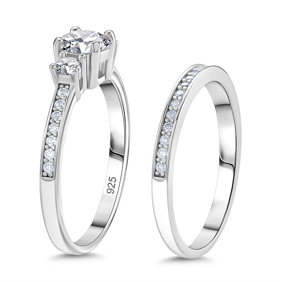 Djoy Set of 2 - RADIANTA Moissanite - GRA Certified D-VVS1 Moissanite Ring in Rhodium Overlay Sterling Silver 1.35 Ct.