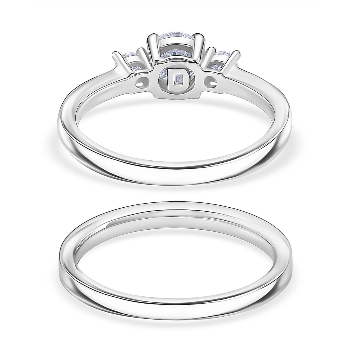 Djoy Set of 2 - RADIANTA Moissanite - GRA Certified D-VVS1 Moissanite Ring in Rhodium Overlay Sterling Silver 1.35 Ct.