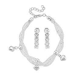 2 Piece Set - Austrian White Crystal Bracelet (Size 8.5 - 2 Ext) & Earring with Push Back in White Gold Plated