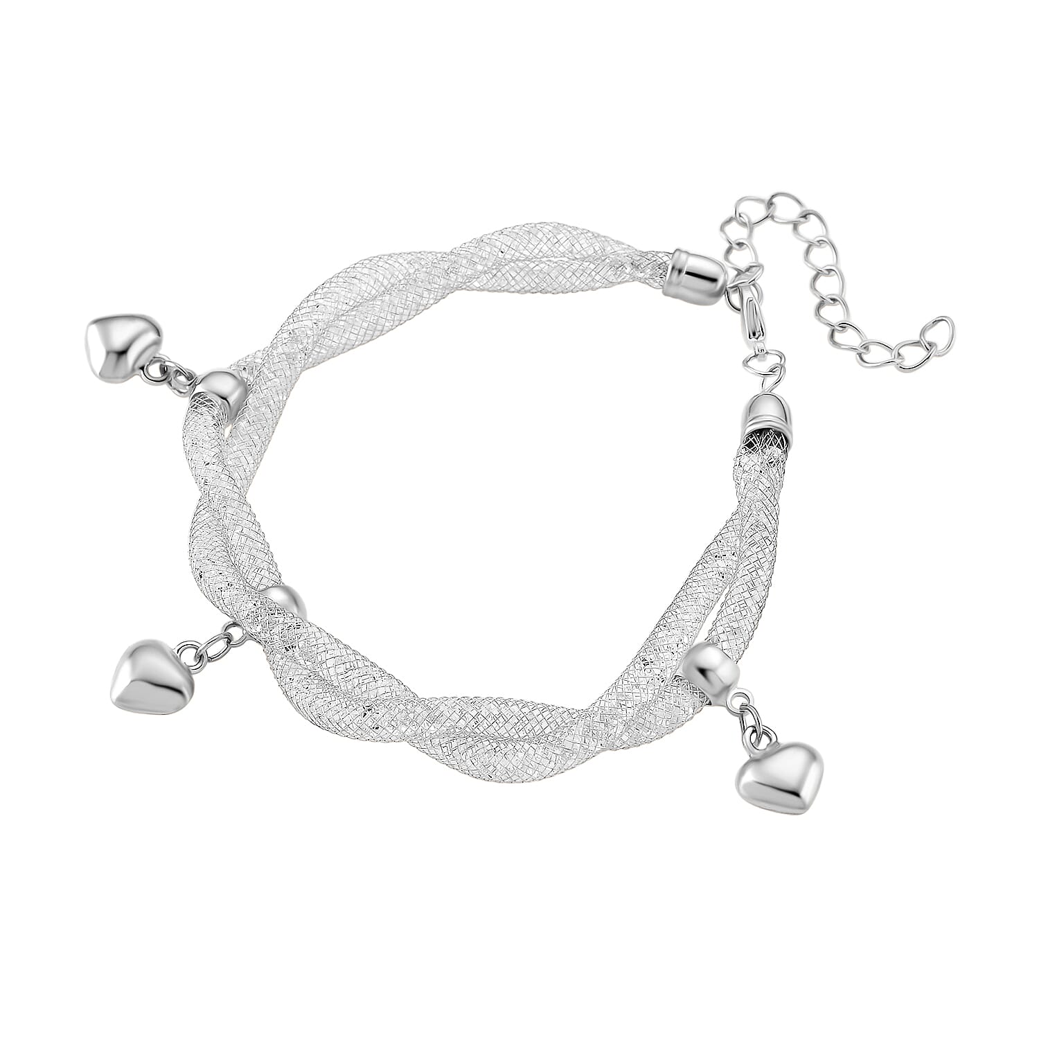 2 Piece Set - Austrian White Crystal Bracelet (Size 8.5 - 2 Ext) & Earring with Push Back in White Gold Plated