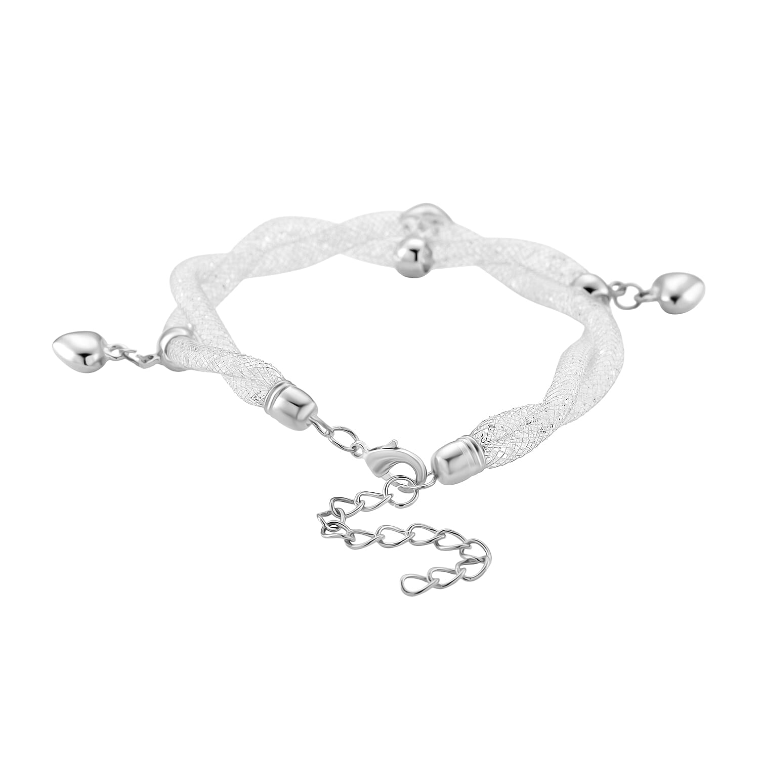 2 Piece Set - Austrian White Crystal Bracelet (Size 8.5 - 2 Ext) & Earring with Push Back in White Gold Plated