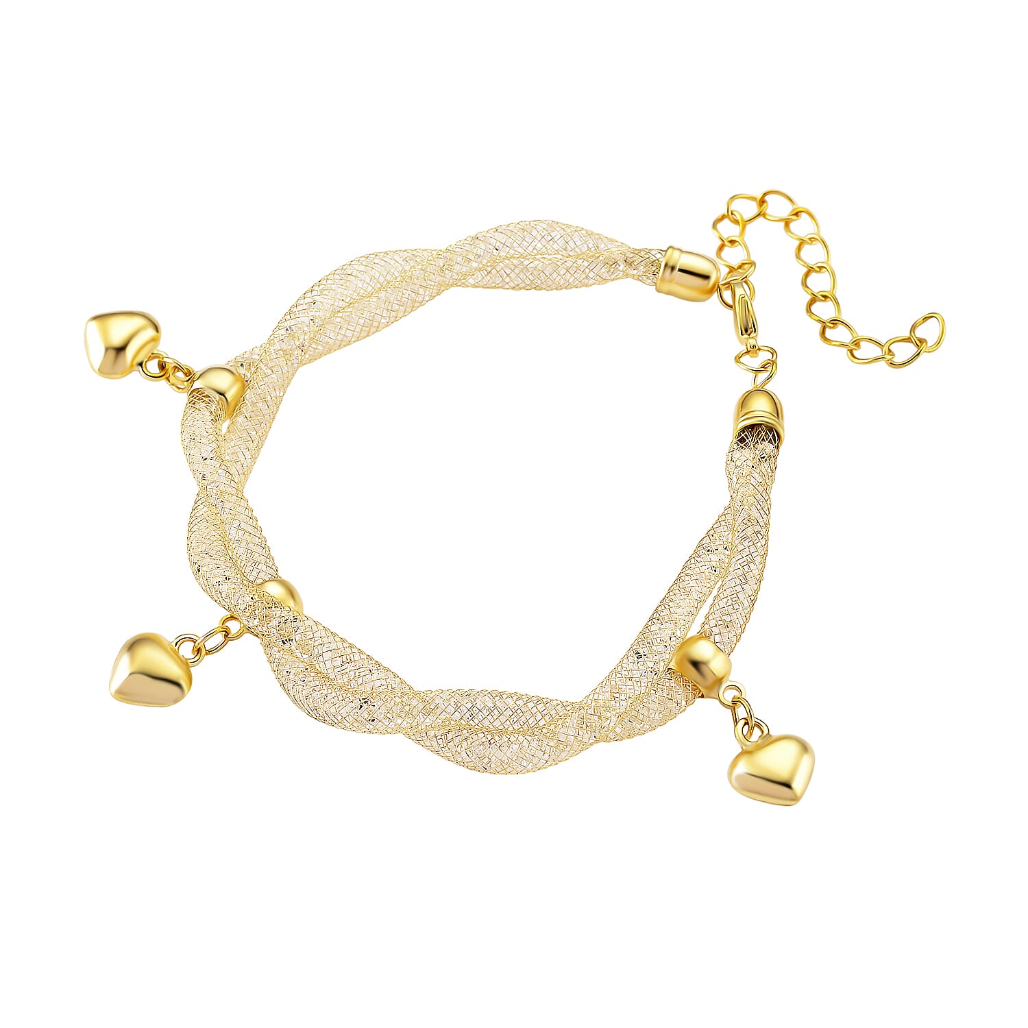 2 Piece Set - Austrian White Crystal Bracelet (Size 8.5 - 2 Ext) & Earring with Push Back in Yellow Gold Plated