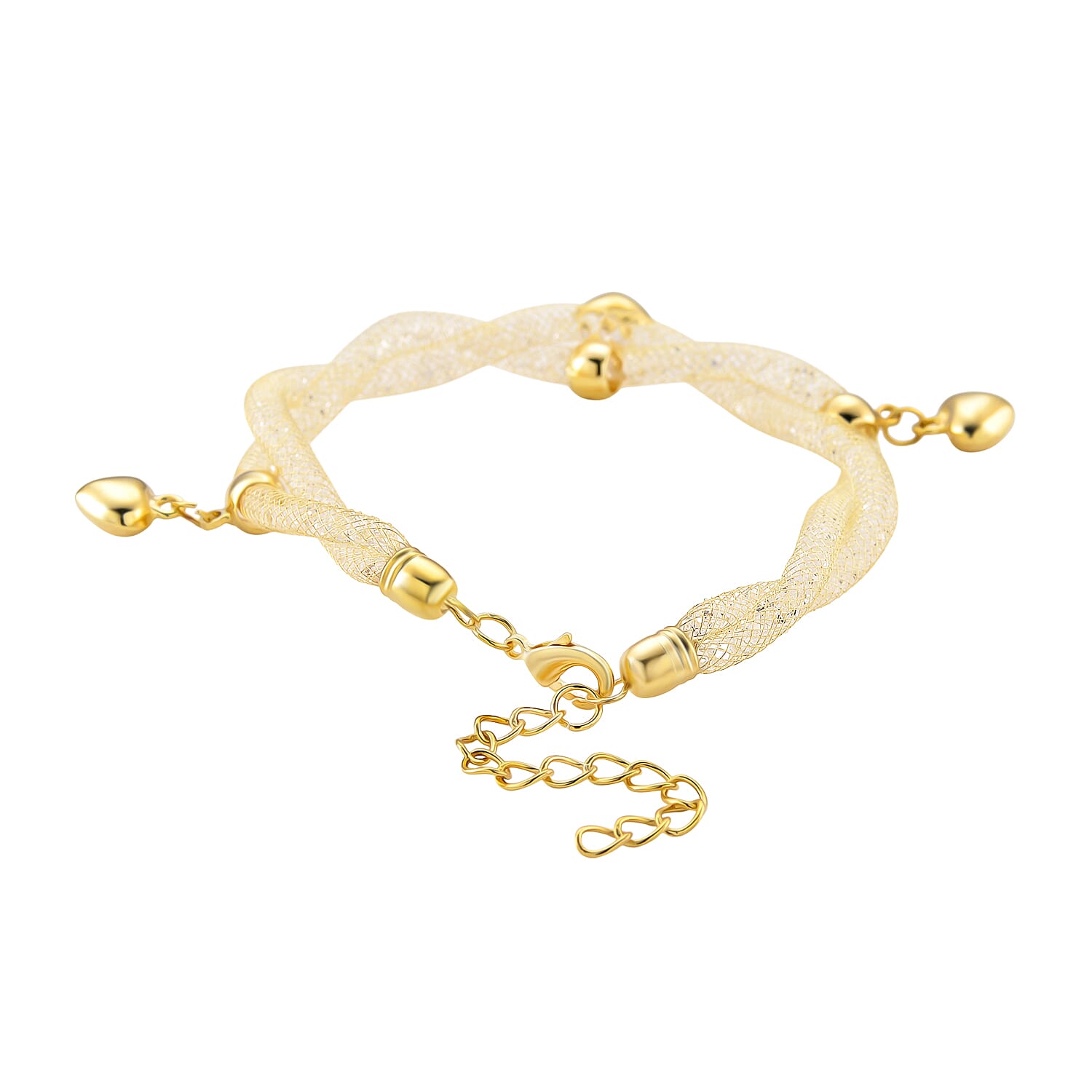 2 Piece Set - Austrian White Crystal Bracelet (Size 8.5 - 2 Ext) & Earring with Push Back in Yellow Gold Plated