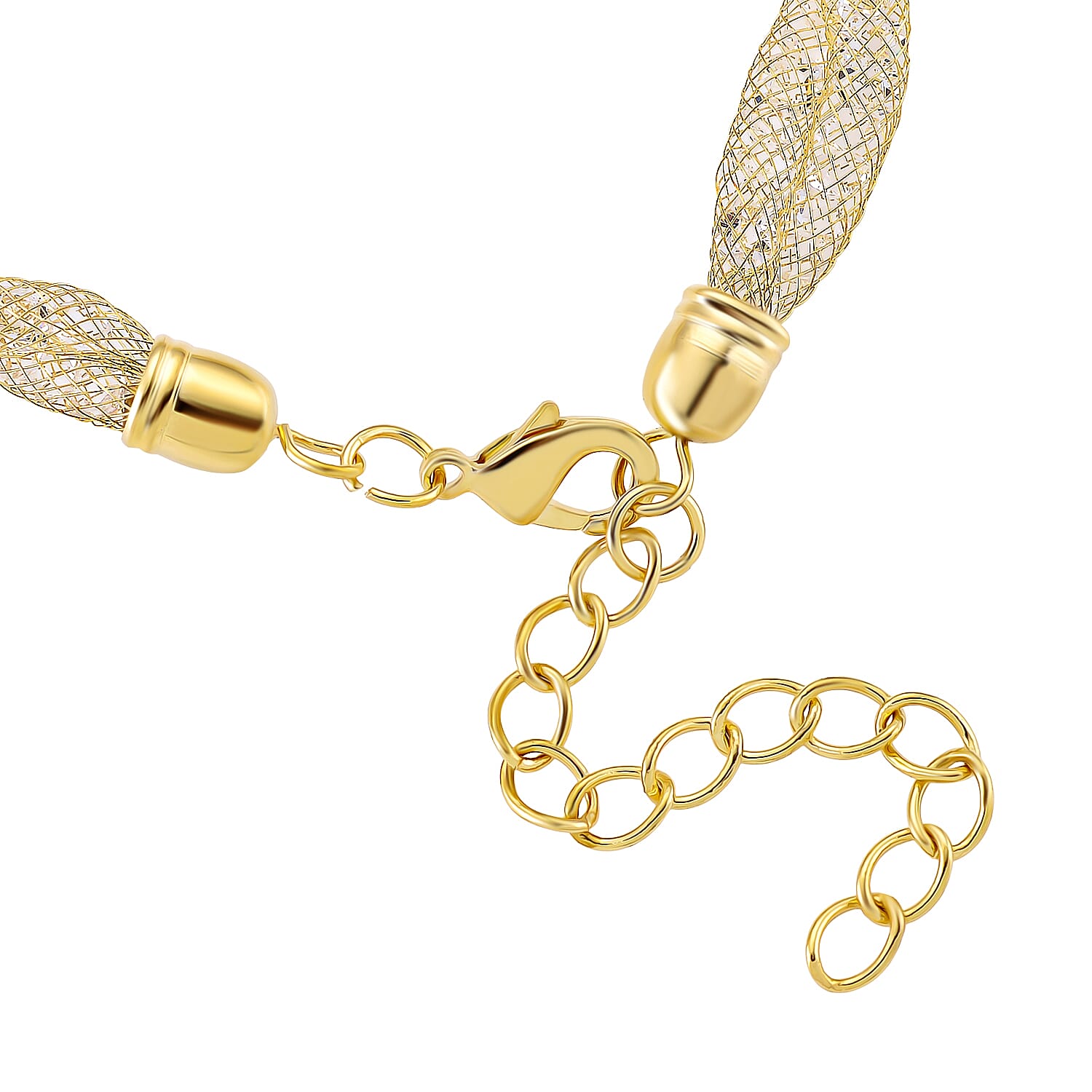 2 Piece Set - Austrian White Crystal Bracelet (Size 8.5 - 2 Ext) & Earring with Push Back in Yellow Gold Plated