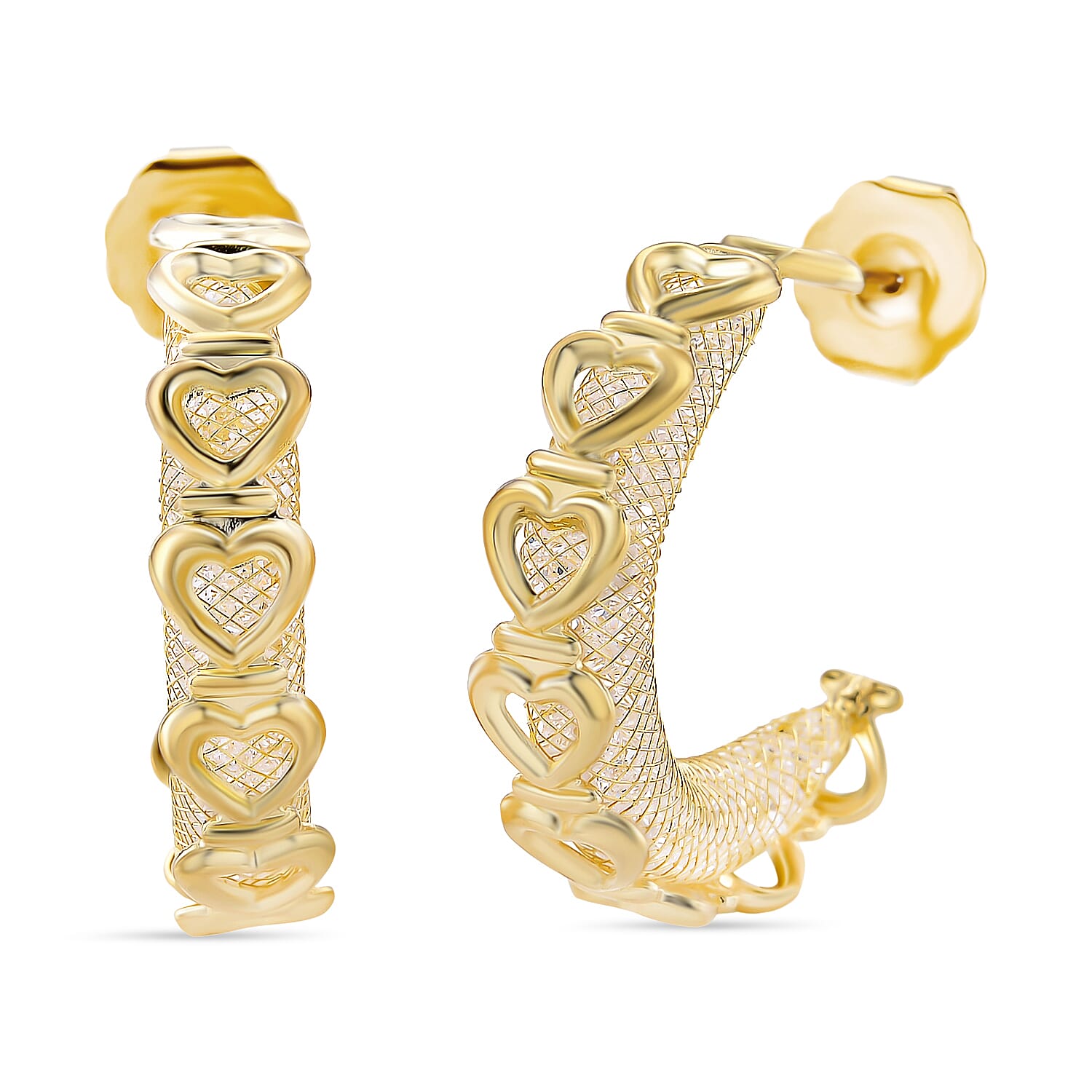 2 Piece Set - Austrian White Crystal Bracelet (Size 8.5 - 2 Ext) & Earring with Push Back in Yellow Gold Plated