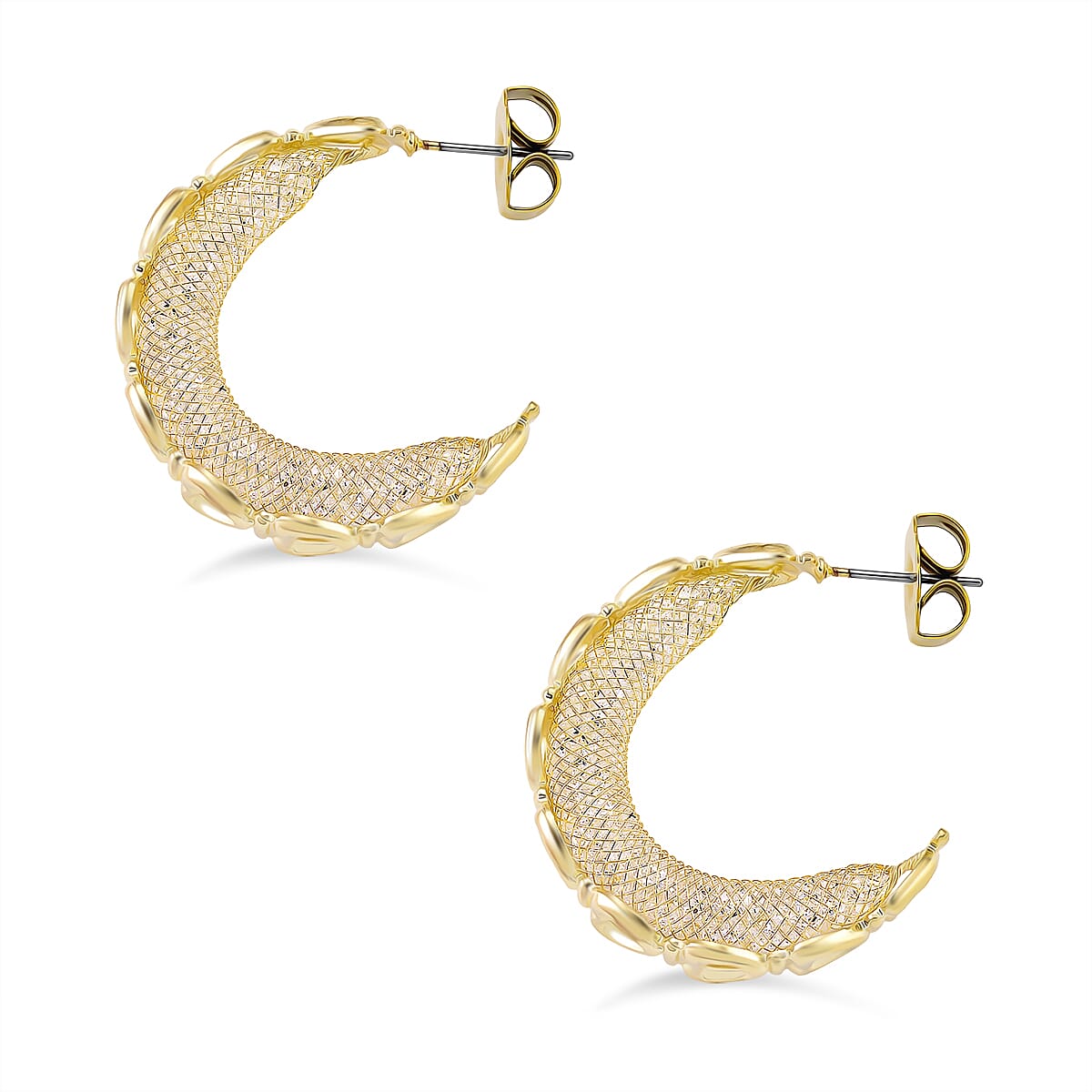 2 Piece Set - Austrian White Crystal Bracelet (Size 8.5 - 2 Ext) & Earring with Push Back in Yellow Gold Plated
