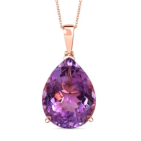 Rose De France Amethyst Pendant with Chain (Size 20) in 18K Vermeil Rose Gold Plated Silver 35.00 Ct, Silver Wt. 7.62 Gms.