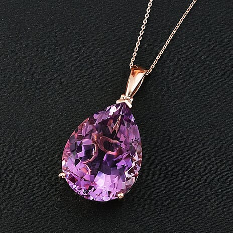 Rose De France Amethyst Pendant with Chain (Size 20) in 18K Vermeil Rose Gold Plated Silver 35.00 Ct, Silver Wt. 7.62 Gms.