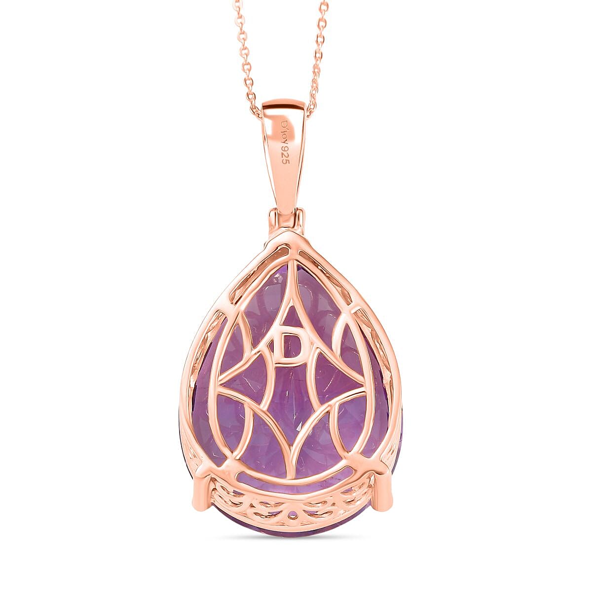 Rose De France Amethyst Pendant with Chain (Size 20) in 18K Vermeil Rose Gold Plated Silver 35.00 Ct, Silver Wt. 7.62 Gms. Rose De France Amethyst Pendant with Chain (Size 20) in 18K Vermeil Rose Gold Plated Silver 35.00 Ct, Silver Wt. 7.62 Gms.