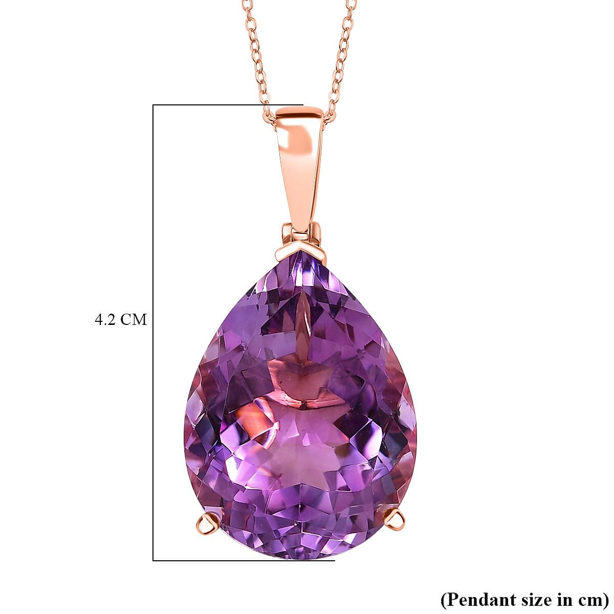 Rose De France Amethyst Pendant with Chain (Size 20) in 18K Vermeil Rose Gold Plated Silver 35.00 Ct, Silver Wt. 7.62 Gms. Rose De France Amethyst Pendant with Chain (Size 20) in 18K Vermeil Rose Gold Plated Silver 35.00 Ct, Silver Wt. 7.62 Gms.