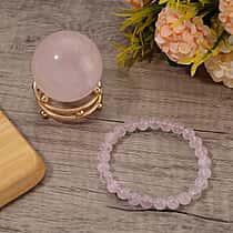 Natural Rose Quartz Set Of Sphere With Stand & Bracelet (Size 7.5 Strechable) 736.00 Ct.