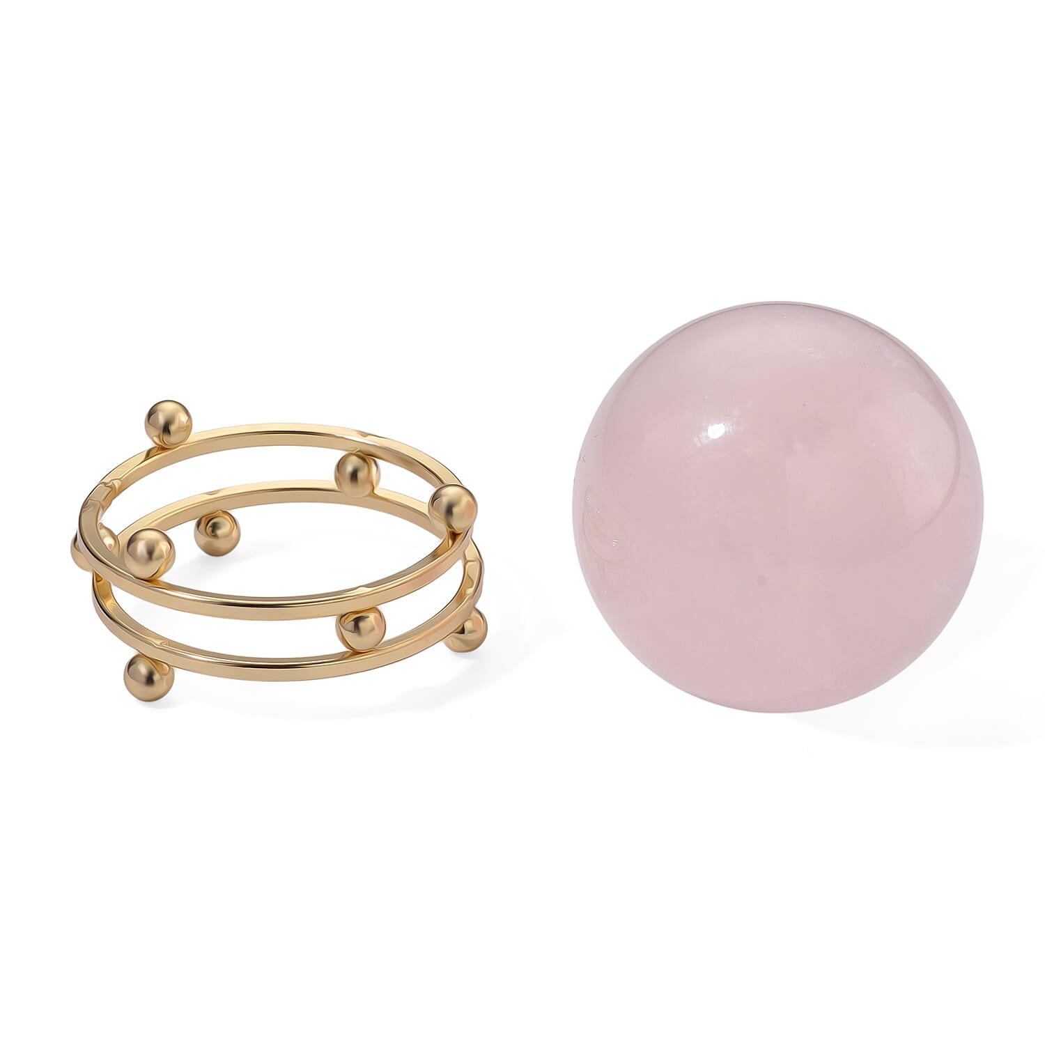 Natural Rose Quartz Set Of Sphere With Stand & Bracelet (Size 7.5 Strechable) 736.00 Ct.