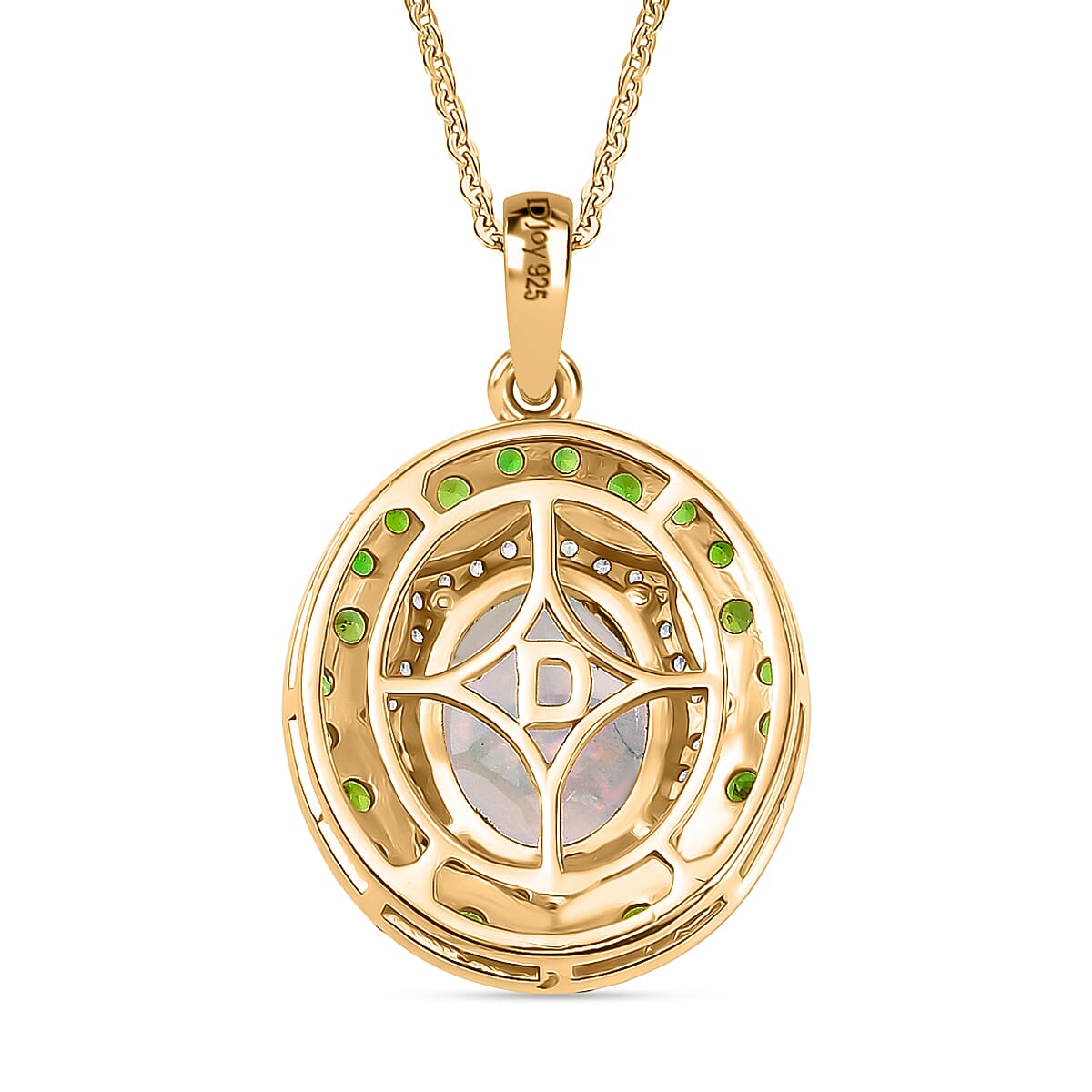 Ethiopian Opal, Natural Chrome Diopside & White Zircon Pendant with Chain (Size 20) in 14K Yellow Gold Plated Sterling Silver 2.01 Ct.