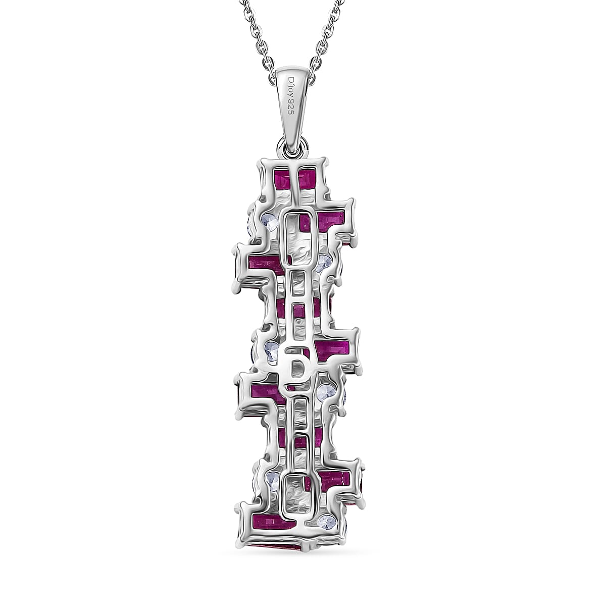 AAA African Ruby & White Zircon Pendant with Chain (Size 20) in Rhodium Overlay Sterling Silver 3.52 Ct.