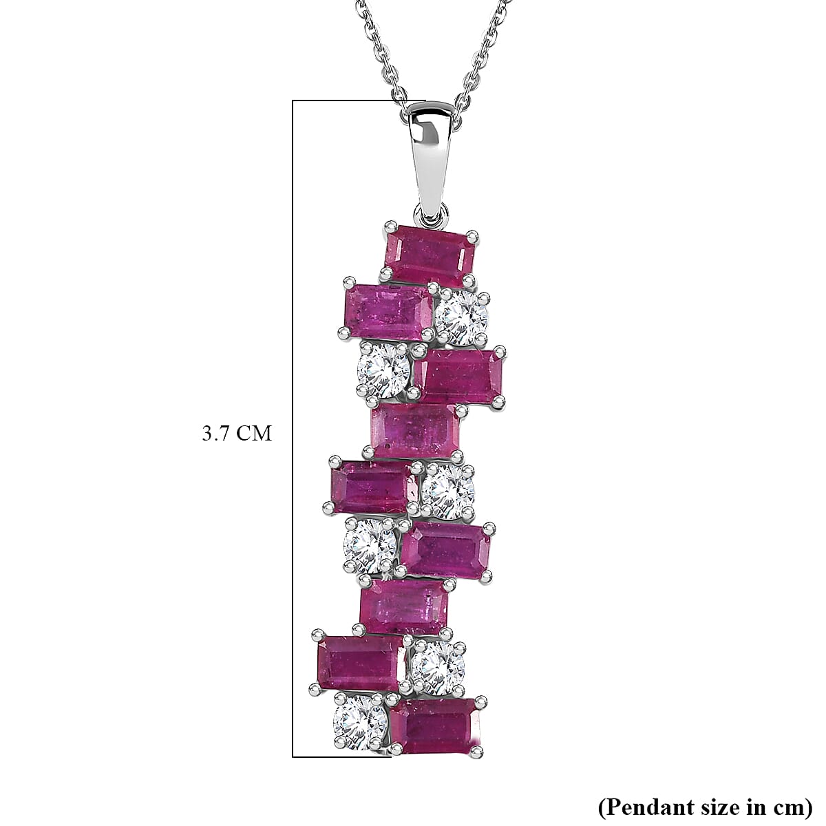 AAA African Ruby & White Zircon Pendant with Chain (Size 20) in Rhodium Overlay Sterling Silver 3.52 Ct.