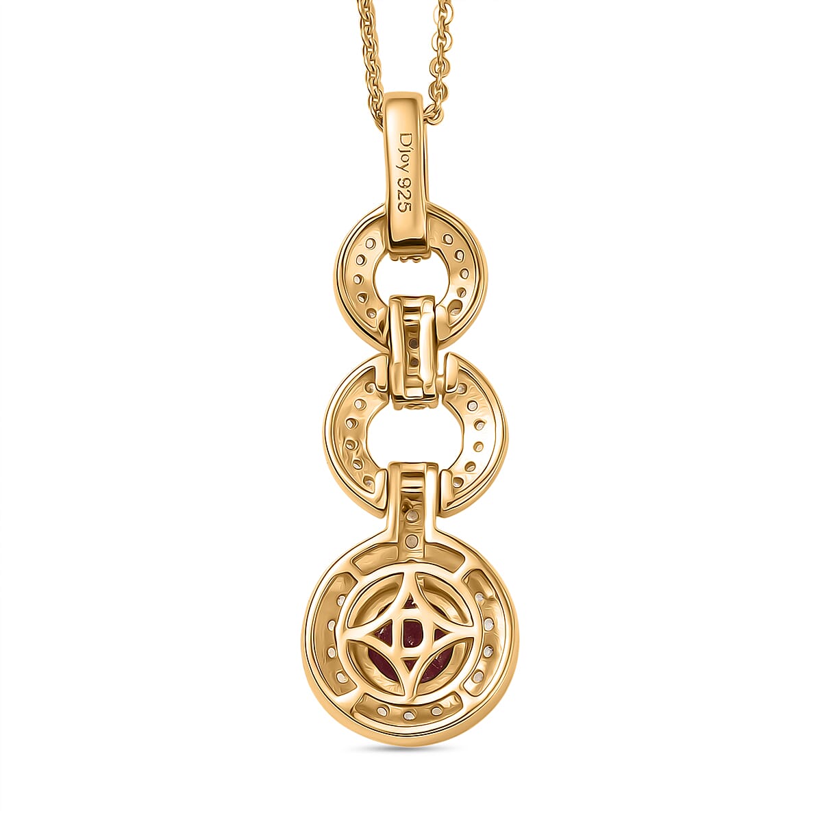 African Ruby & White Zircon Pendant with Chain (Size 20) in 18K Yellow Gold Plating Sterling Silver 2.31 Ct.