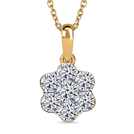 LUXURIANT 1 Ct. Lab Grown Diamond Floral Pendant with Chain (Size 18 - 2) in 18K Vermeil Yellow Gold Sterling Silver (I1-EF)