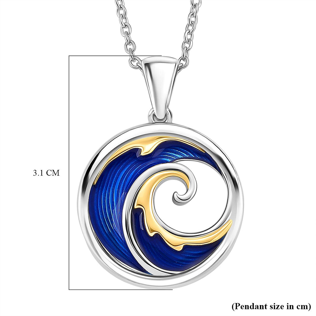 LucyQ Wave Collection - Enamelled Pendant with Cable Chain (Size 18-24) in Yellow Gold Plated & Platinum Overlay Sterling Silver