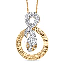 GP Serpentine Collection - White Zircon & Blue Sapphire Pendant with Chain (Size 20) in 18K Vermeil Yellow Gold Plated Sterling Silver, Silver Wt. 5.45 Gms.