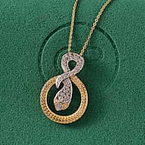 GP Serpentine Collection - White Zircon & Blue Sapphire Pendant with Chain (Size 20) in 18K Vermeil Yellow Gold Plated Sterling Silver, Silver Wt. 5.45 Gms.