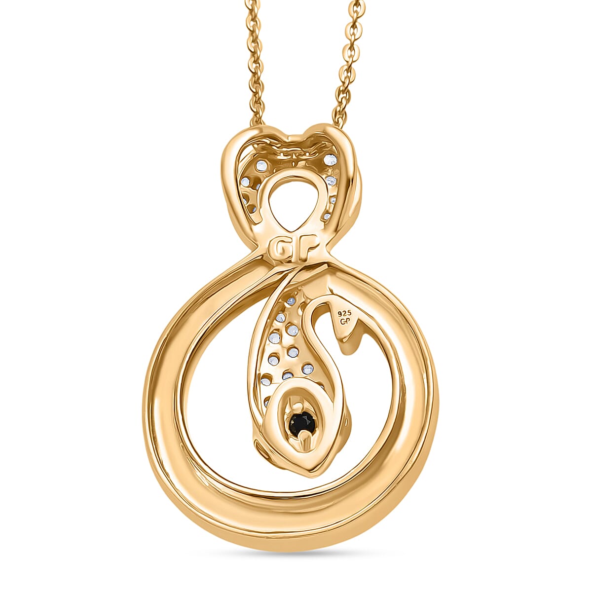 GP Serpentine Collection - White Zircon & Blue Sapphire Pendant with Chain (Size 20) in 18K Vermeil Yellow Gold Plated Sterling Silver, Silver Wt. 5.45 Gms.