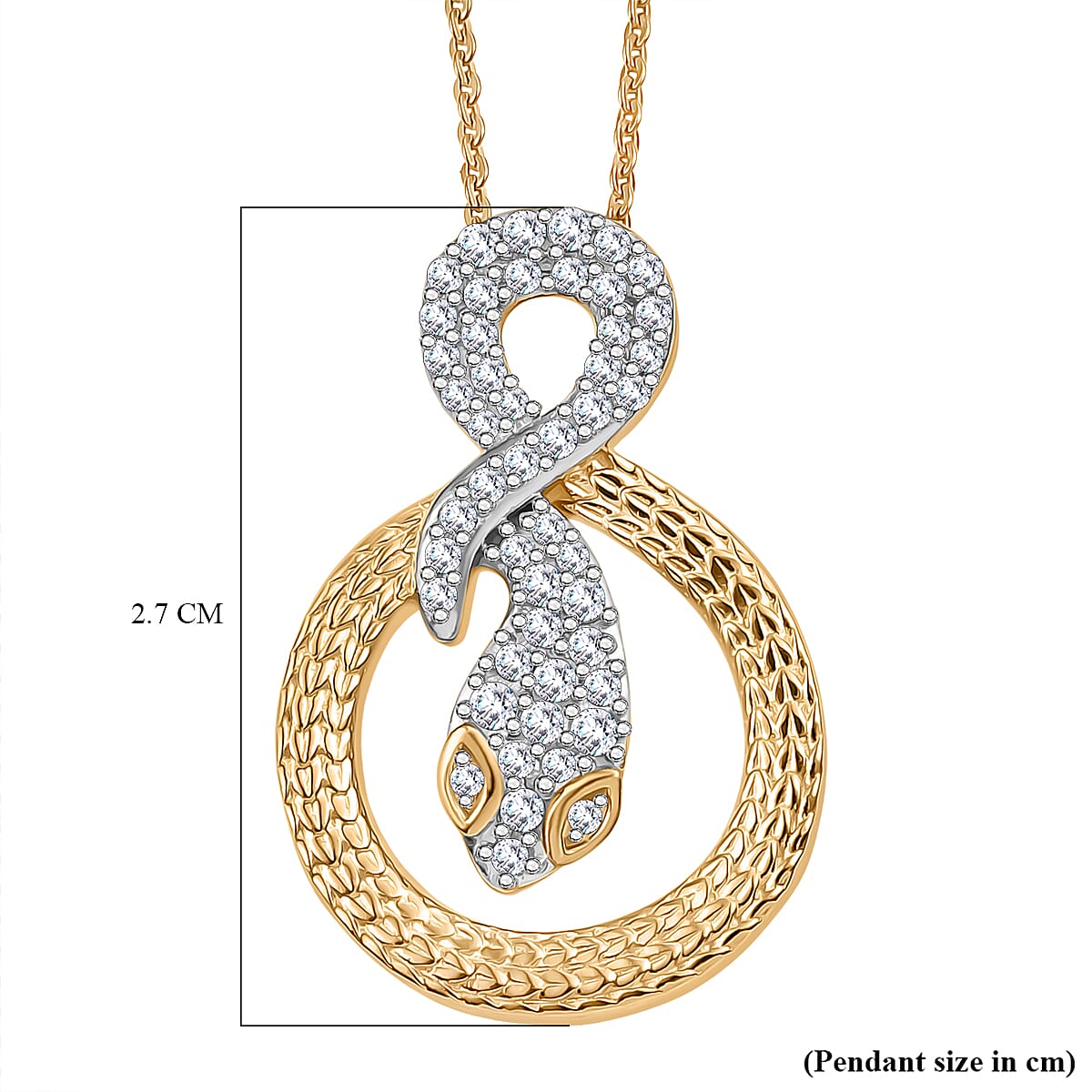 GP Serpentine Collection - White Zircon & Blue Sapphire Pendant with Chain (Size 20) in 18K Vermeil Yellow Gold Plated Sterling Silver, Silver Wt. 5.45 Gms.